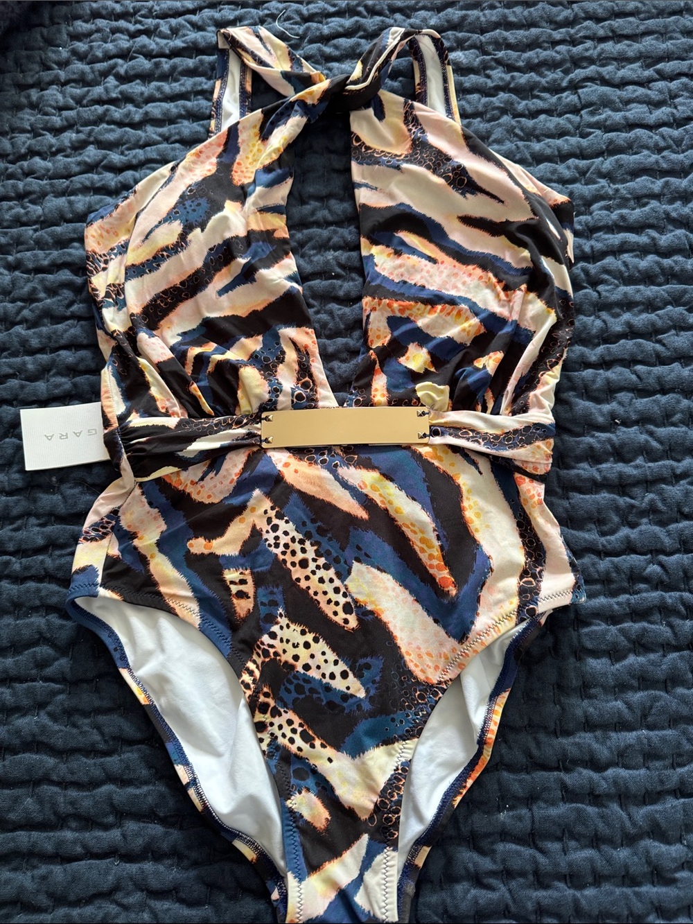 GARA Blue Multi Halter One-Piece Swim Bodysuit